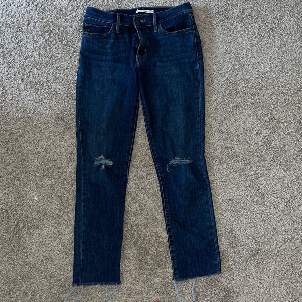 Dark Distressed Denim Skinny Jeans